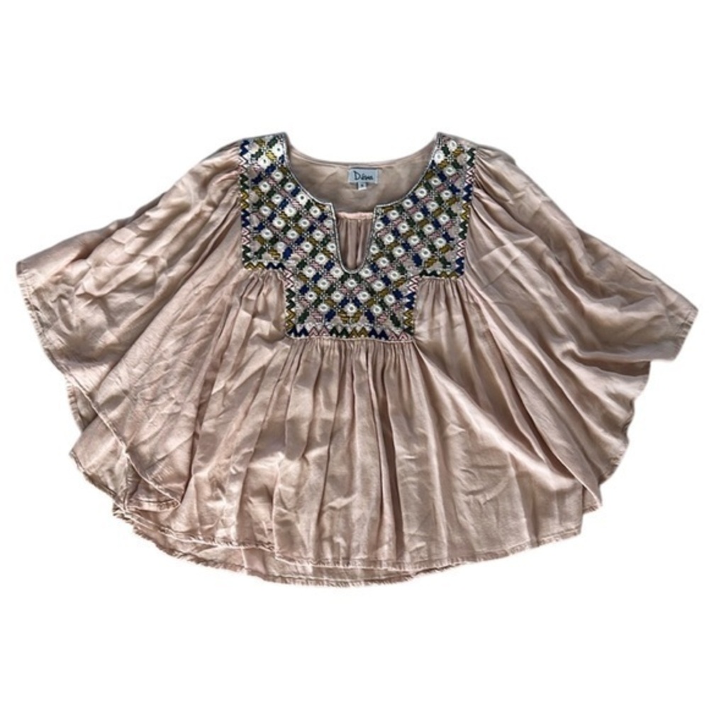 Dewa Pink Embroidered Top butterfly sleeves size small
